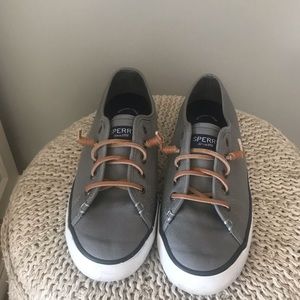 Grey sperry shoes